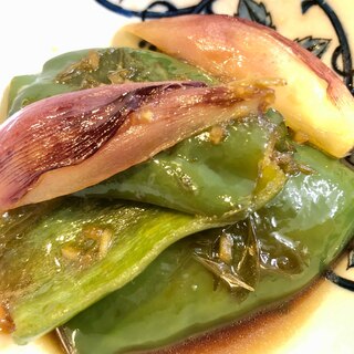 簡単副菜♫ピーマンとみょうがの甘ポン焼き浸し